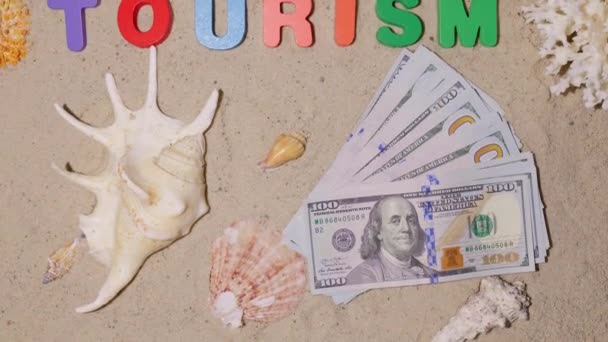 Money Vacation Well Deserved Vacation Expensive Seaside Resort Dollars Beach — Stock Video