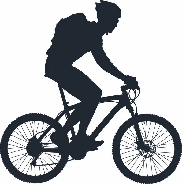 MTB dağ bisikletli bir bisikletçi, yürüyüş. Vektör siluetini ayır.