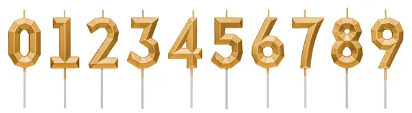 stock image Set of gold birthday candles numbers isolated on white background. Stylish luxury polygonal golden candles digits for cake for birthday, anniversary, wedding anniversary. Happy birthday. Party cake