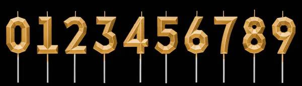 stock image Set of gold birthday candles numbers. Isolated on Black Key background. Stylish luxury polygonal golden candles digits for cake for birthday, anniversary, wedding anniversary