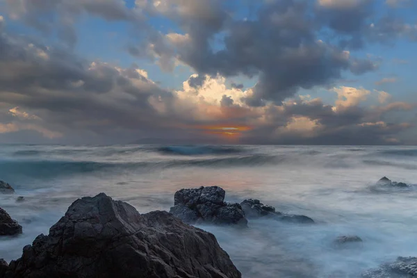 Seferihisar Seferihisar Izmir Türkei Langzeitbelichtung Auf See Bei Sonnenuntergang Türkei — Stockfoto