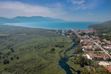 Aerial view of Azmak River in Akyaka, Mugla, Turkey