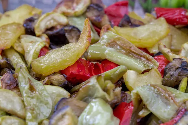 stock image Eggplant, pepper, zucchini, french fries.