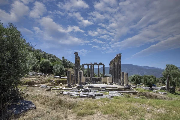 Euromos was an ancient city in Caria, Anatolia; the ruins are approximately 4 km southeast of Selimiye and 12 km northwest of Milas (the ancient Mylasa), Mugla Province, Turkey.