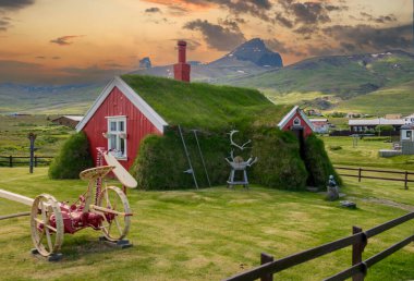 Iceland -10 July 2017 : Lindarbakki Village Museum in northeast Iceland clipart