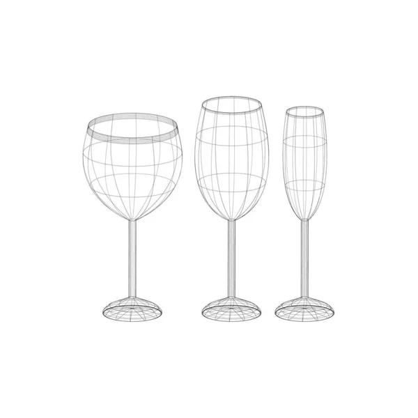 一套用于酒吧 菜单或其他美食概念的三架线框卡卡斯玻璃杯线框设计 — 图库矢量图片