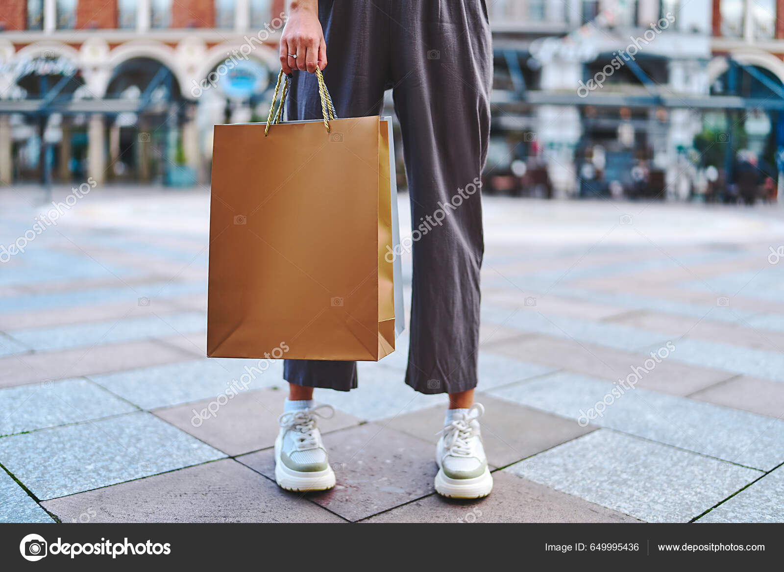 Stylish Fashionable Woman Shopaholic Paper Shopping Bags Walks