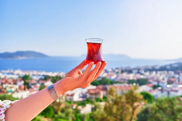 Beber Tradicional Turco Con Una Hermosa Vista Día Soleado Durante — Foto de Stock