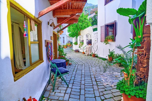 Alte Farbige Straßenansicht Mit Weißen Häusern Kas Stadt Türkei — Stockfoto