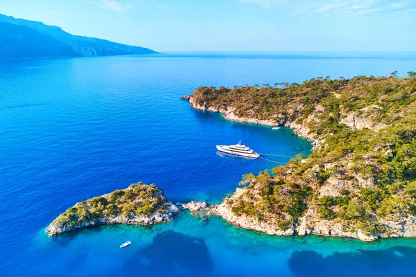 Drone Aerial Photo Luxury Private Yacht Mediterranean Azure Sea Sunny — Stock Photo, Image