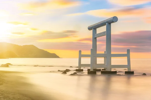 Sunset Long Exposure Photography Japanese White Wooden Torii Arch Its Royalty Free Stock Photos