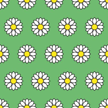 Illustration of white flowers on green background seamless pattern