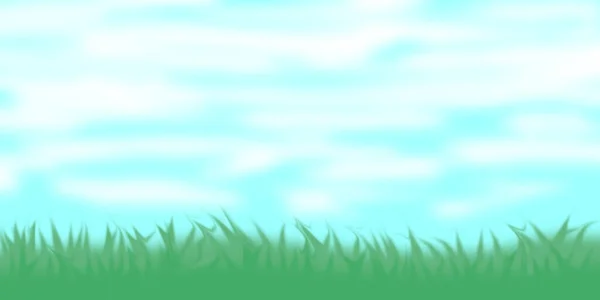 Illustration Moln Den Blå Himlen Och Grönt Gräs — Stockfoto