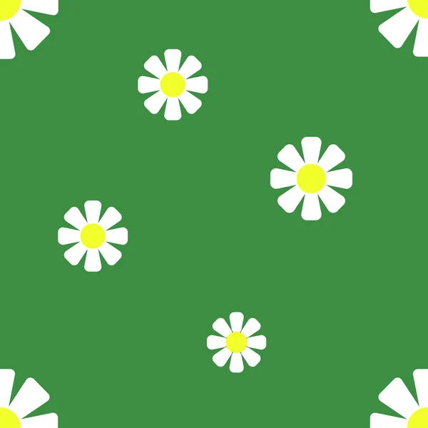 Белый Цветок Зеленом Фоне Вектор Бесшовный — стоковый вектор