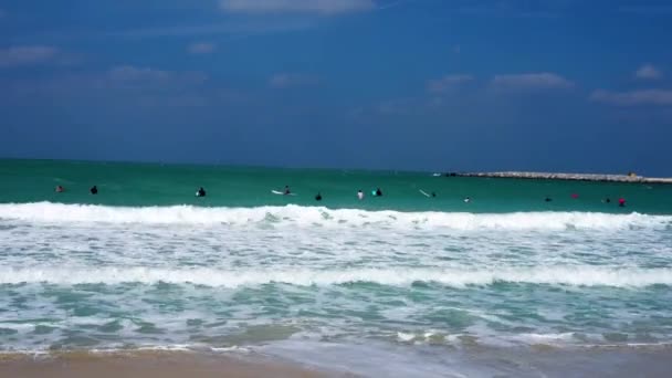Kite Surfers Waves Beautiful Beach Dubai Uae Slow Motion — Stockvideo