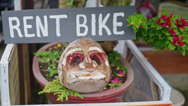 Alugar Inscrição Bicicleta Cabeça Animal Decorativa Com Óculos Sol Cor — Vídeo de Stock