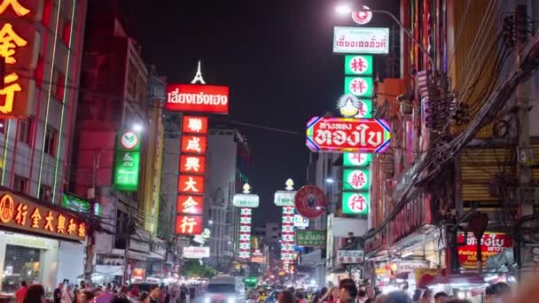 Bangkok Thailandia 2023 China Town Street Notte Strade Chinatown Notte — Video Stock