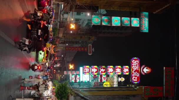 Бангкок Таиланд Мая 2023 Года Китайский Город Ночью Главная Улица — стоковое видео