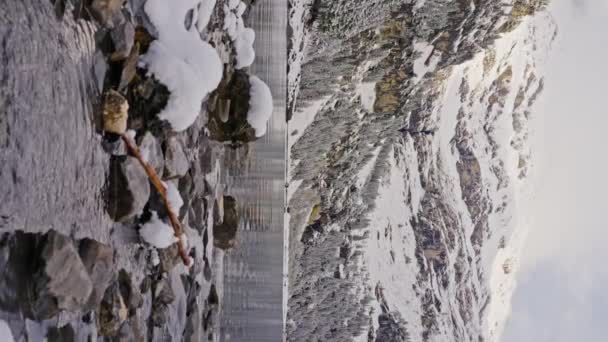 Oeschinensee Surrounded Snowy Mountains Rocks Beautiful Lake Switzerland Mirror Reflection — Stock Video