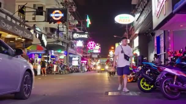 Pattaya Walking Street Nachts Night Club Bar Met Neon Lichten — Stockvideo