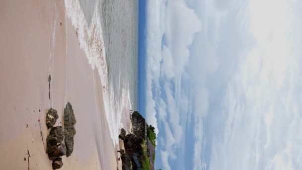 Живописный Пейзаж Захватывает Спокойный Пляж Кристально Чистой Водой Бали Сопровождении — стоковое видео