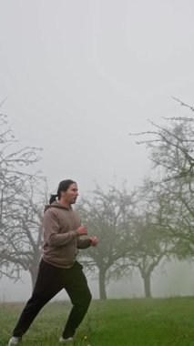 Sisli, sakin bir meyve bahçesi ortamında dinamik ve enerjik bir tekmeyi ustalıkla atan bir insan. Süper ağır çekimde bir dövüş sanatçısı. Yüksek kalite 4k görüntü