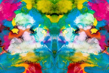 Arkaplan ve grafik tasarım için mükemmel eksensel simetri kullanılarak organik ve tuhaf şekillerle karıştırılmış akrilik boya ile yaratılmış doku