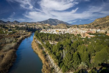 Panoramic view of the town of Blanca, in the Ricote Valley, Murcia, Spain. The Segura river, with lemon orchards and the city in the background
