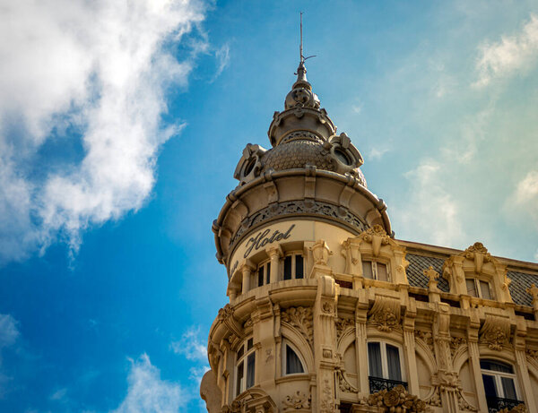 Detail of the dome of the historic and modernist Gran Hotel in the city of Cartagena, Region of Murcia, Spain