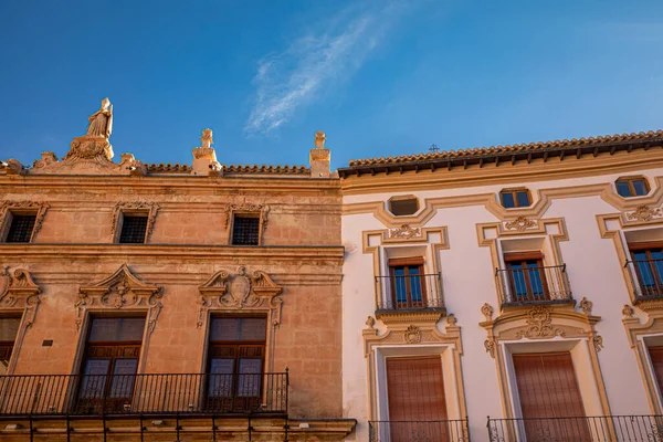 ロルカ ムルシア スペインのサン パトリシオ大学教会のサラス大聖堂の宮殿の18世紀のファサードと別の添付白い建物 — ストック写真
