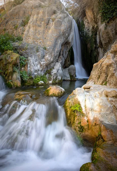 Scenic view of the main waterfall of Fuentes del Algar in Callosa d\'En Sarria, Alicante, Spain