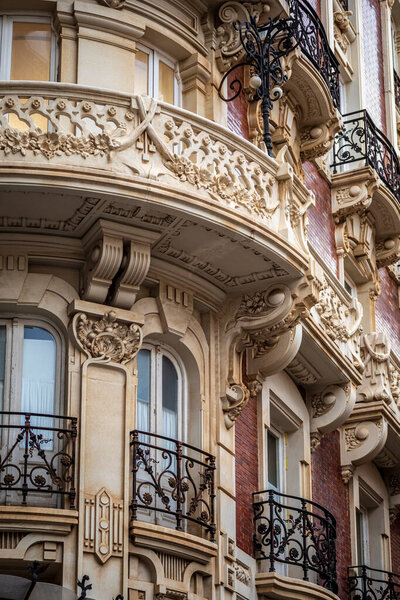 Detail of the facade of the modernist building Gran Hotel de Cartagena, Murcia, Spain