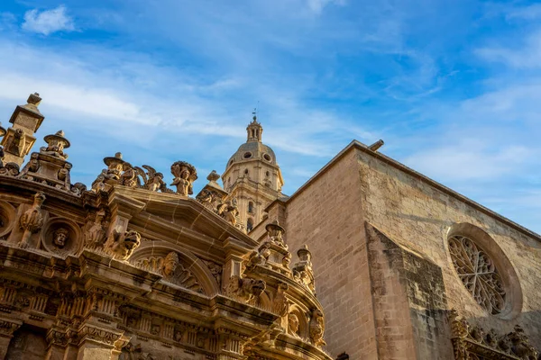 Vista Fachada Sur Catedral Santa María Murcia España Con Reconocibles — Foto de Stock