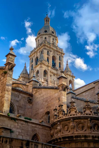 Vista Vertical Fachada Sur Catedral Santa Maria Murcia España Con — Foto de Stock