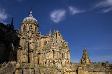 Salamanca 'nın eski ve yeni katedrallerinin iki kubbesi, Castilla y Leon, İspanya