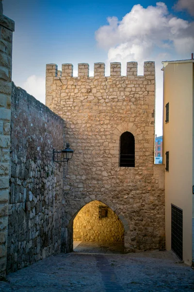 Middeleeuwse Toren Met Toegangsdeur Die Deel Uitmaakt Van Muur Van — Stockfoto