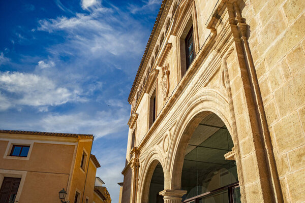Facade of the Palace of the Council of Jumilla, Murcia, Spain, current archaeological museum, in the Plaza de Arriba