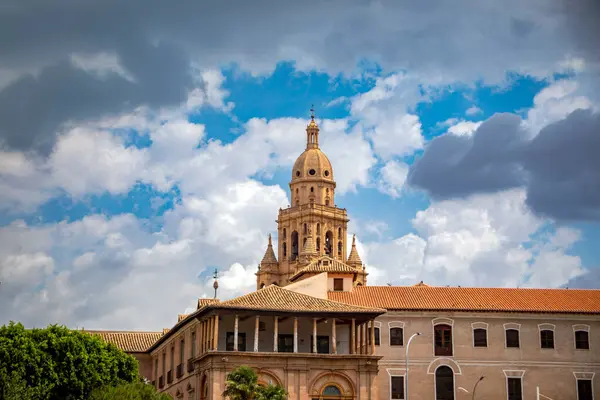 Segura Nehri 'nden Murcia şehrinin manzarası. Arka planda Piskoposluk Sarayı ve Katedral Kulesi var.