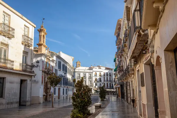 stock image Famous Calle del Rio with its stately houses and the Virgen de las Angustias church in Priego de Crdoba, Cordoba, Andalusia, Spain, with nice daylight