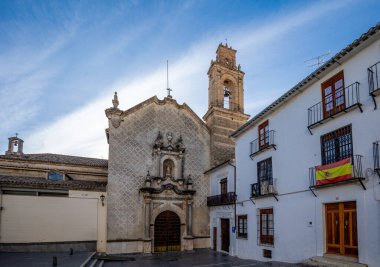 Plaza with the main facade of the church of San Francisco de Ass in Priego de Cordoba, Cordoba, Andalucia, Spain with morning light
