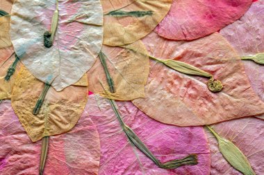 Kurumuş çiçek yapraklarının dokusu sessiz renklerle ve desenli efektlerle