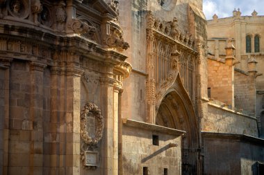 İspanya 'nın Santa Mara de Murcia Katedrali Havarilerinin Gotik yan cephesi.