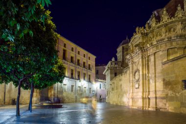 İspanya 'daki Santa Mara de Murcia Katedrali' nin dış cephesi. Gece yarısı Junteron Şapeli 'nin önünde.