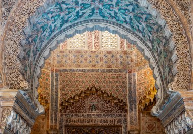 Ornate horseshoe arch of the Alhambra in Granada, Andalusia, Spain
