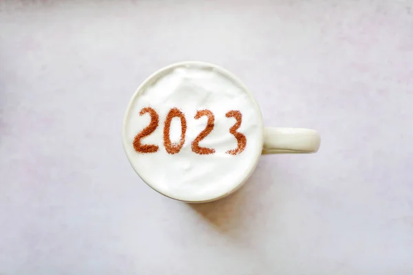 2023 Пену Кофе Вид Сверху Планирование Нового Года — стоковое фото