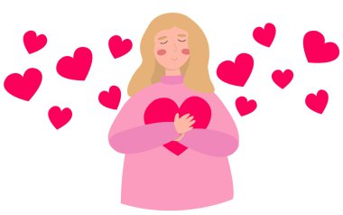 Kişisel bakım konsepti. Kalbi tutan kadın. Sevgililer Günü. Ruh Sağlığı 