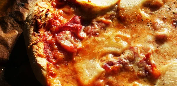 Pizza Aus Nächster Nähe Banner Der Italienischen Küche — Stockfoto