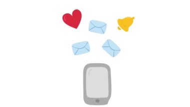 Sosyal medya konsepti. Akıllı telefon animasyonu. İleti, beğeni ve bildirim talebi