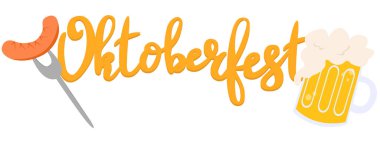 Oktoberfest afişi. Bavyera kültürü. Bira ve sosis..