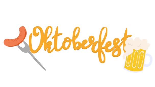 Oktoberfest问候动画 啤酒和香肠 巴伐利亚传统节日 — 图库视频影像